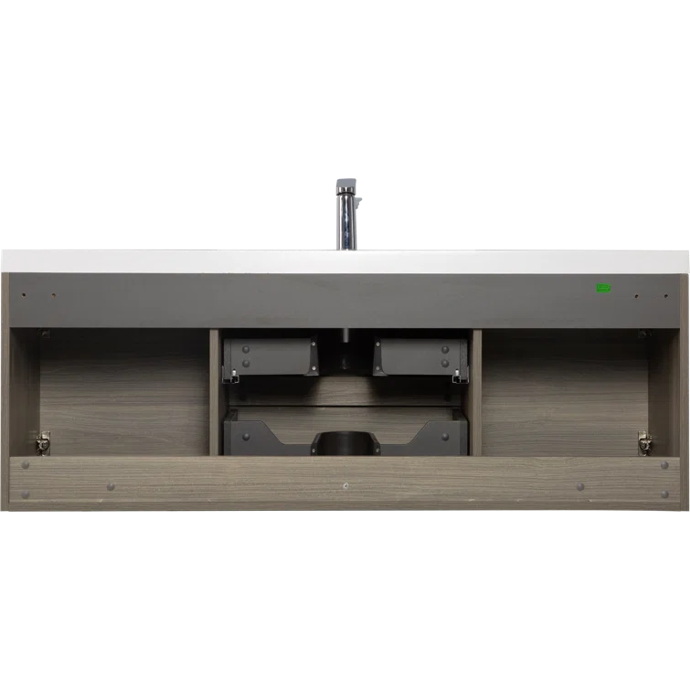 60" Floating Bathroom Vanity Modern Wall-Mounted Storage Vanity with Resin Top Basin, 2 Cabinets and 2 Soft Close Drawers