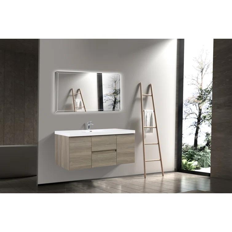 60" Floating Bathroom Vanity Modern Wall-Mounted Storage Vanity with Resin Top Basin, 2 Cabinets and 2 Soft Close Drawers