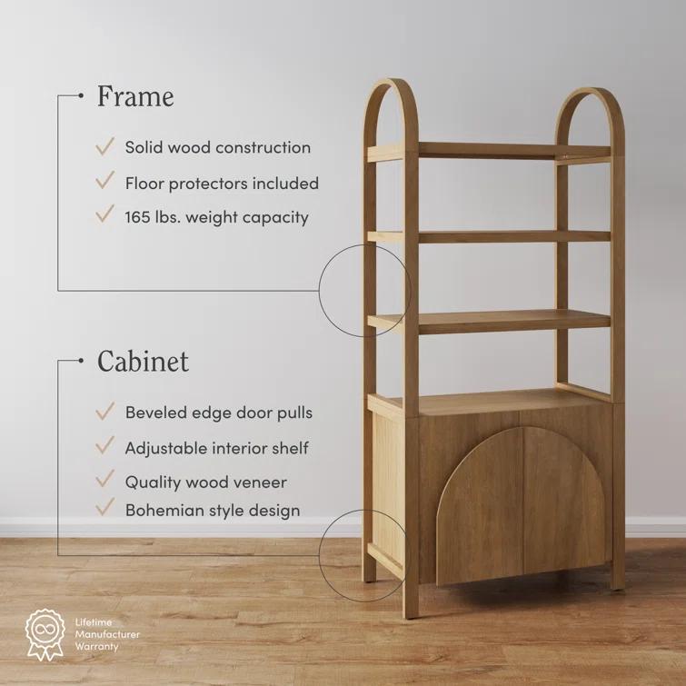 3 Tier Arched Bookshelf With Cabinet Base And Solid Wood Frame (2-Piece Set)