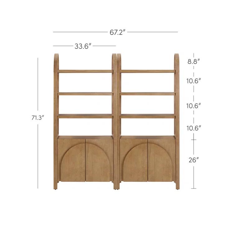 3 Tier Arched Bookshelf With Cabinet Base And Solid Wood Frame (2-Piece Set)