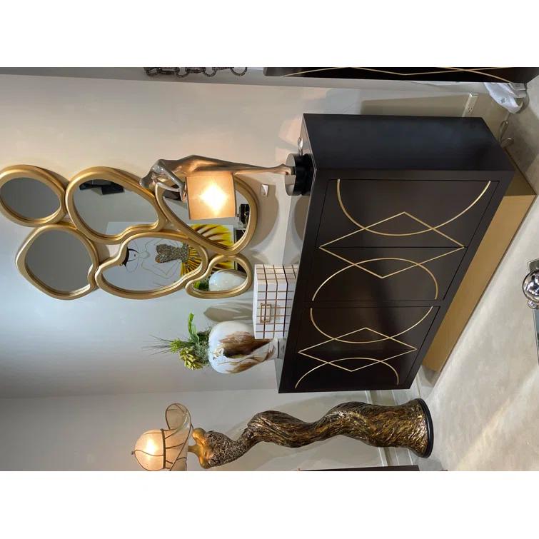 64.5'' Faux Walnut Sideboard with Champagne Gold Details