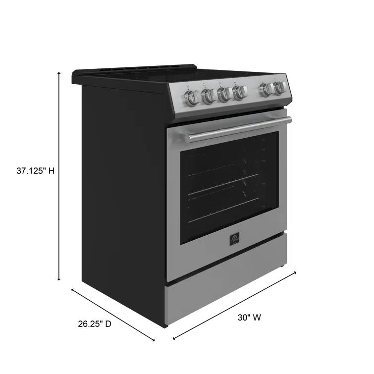Leonardo Espresso 30-inch Slide-In Electric Range in Stainless-Steel, Black or White, 4 Elements, 7,100 Watts, 5.0 cu.ft. Oven with Convection Fan