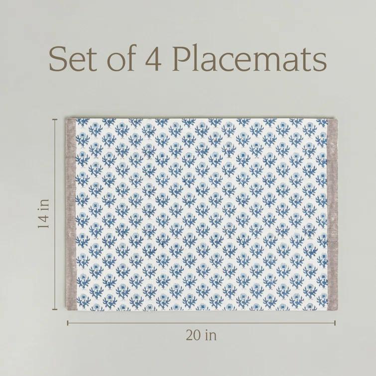 over&back Set of 4 Hand-Blocked Placemats - 100% Cotton - Machine Washable - Kitchen and Home Décor