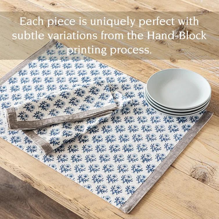 over&back Set of 4 Hand-Blocked Placemats - 100% Cotton - Machine Washable - Kitchen and Home Décor