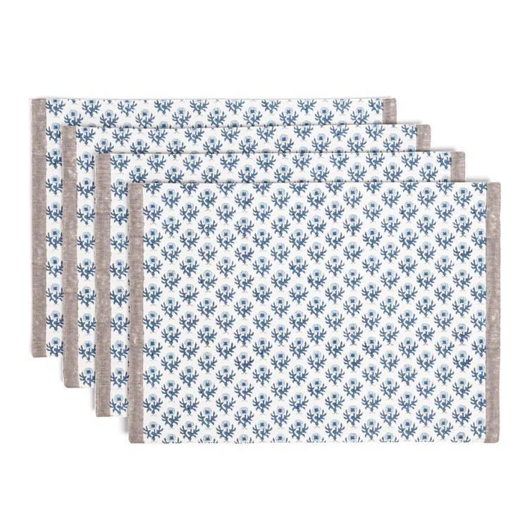 over&back Set of 4 Hand-Blocked Placemats - 100% Cotton - Machine Washable - Kitchen and Home Décor