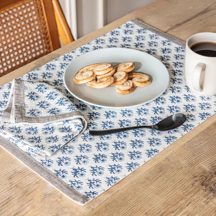 over&back Set of 4 Hand-Blocked Placemats - 100% Cotton - Machine Washable - Kitchen and Home Décor
