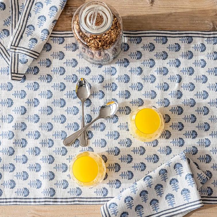 over&back Hand-Blocked Printed Cotton Table Runner