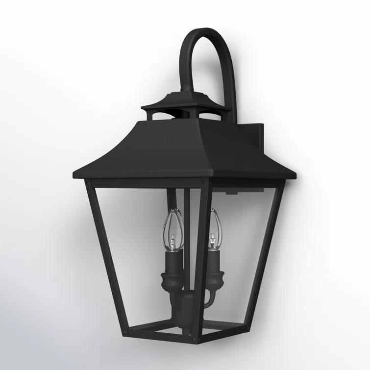 Textured Black 3-Light Outdoor Wall Lantern with Clear Seeded Glass