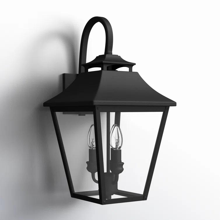Textured Black 3-Light Outdoor Wall Lantern with Clear Seeded Glass