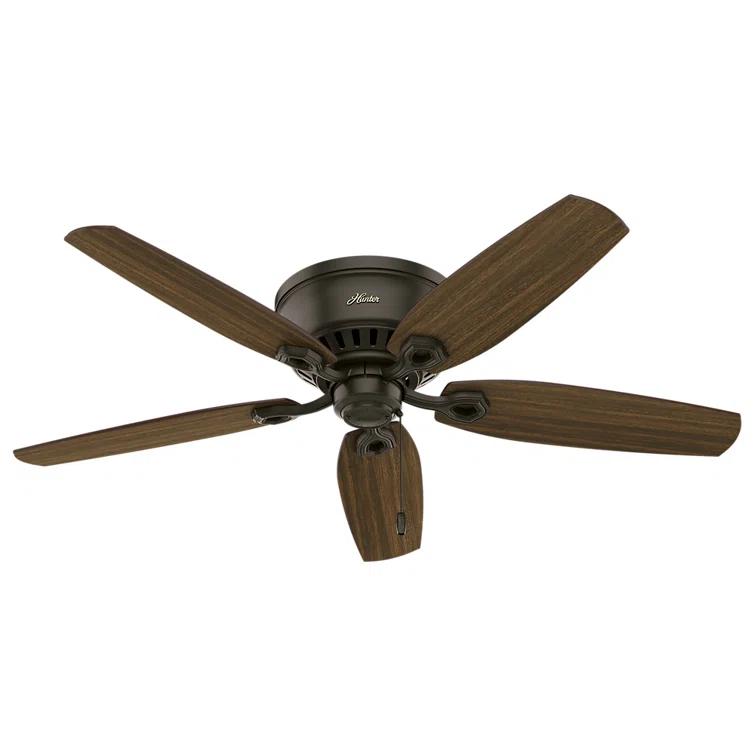 Builder Low Profile 52" 5 - Blade Flush Mount Ceiling Fan with Lights and Pull Chains