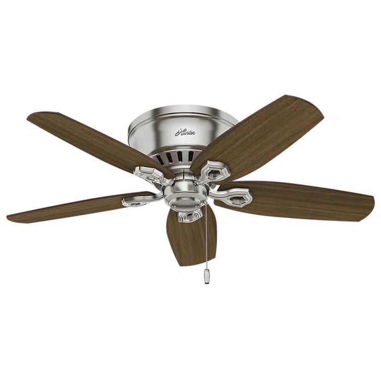 42" Builder Low Profile 5 - Blade Flush Mount Ceiling Fan with Pull Chain and Light Kit Included