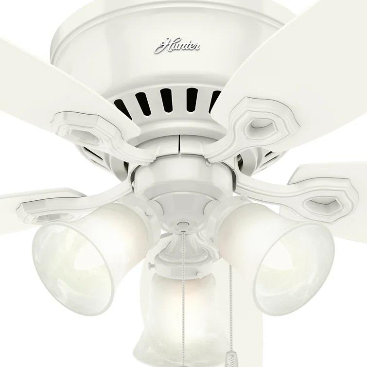 Builder Low Profile 52" 5 - Blade Flush Mount Ceiling Fan with Lights and Pull Chains