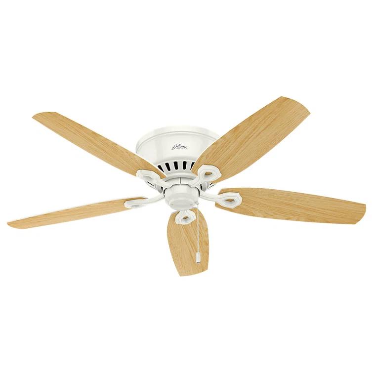 Builder Low Profile 52" 5 - Blade Flush Mount Ceiling Fan with Lights and Pull Chains