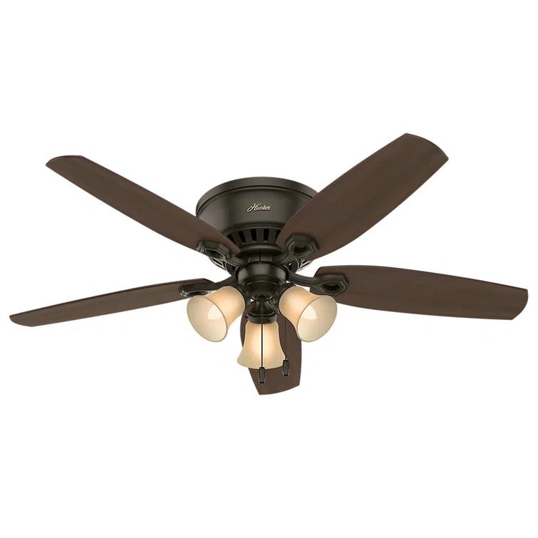 Builder Low Profile 52" 5 - Blade Flush Mount Ceiling Fan with Lights and Pull Chains