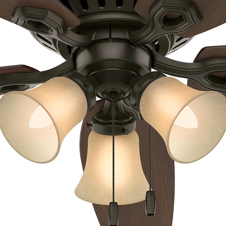 Builder Low Profile 52" 5 - Blade Flush Mount Ceiling Fan with Lights and Pull Chains