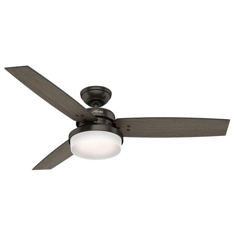 Hunter Fan 52" Sentinel 3 -Blade Standard Ceiling Fan with Remote Control and Light Kit Included