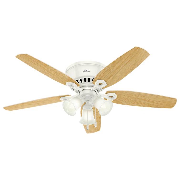 Builder Low Profile 52" 5 - Blade Flush Mount Ceiling Fan with Lights and Pull Chains