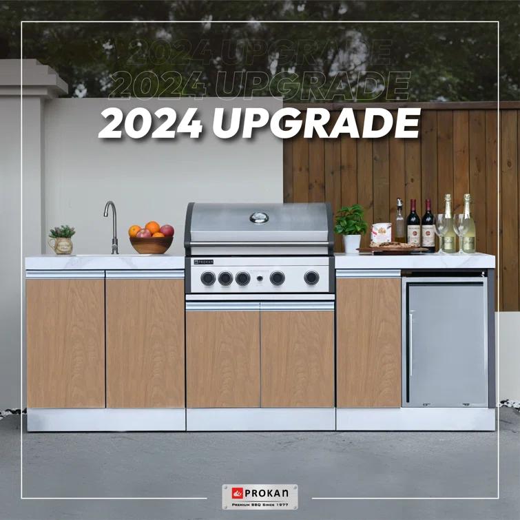 Prokan Bespoke 94" 5B - 3 Modular Outdoor Kitchen In Wood Pattern Panels