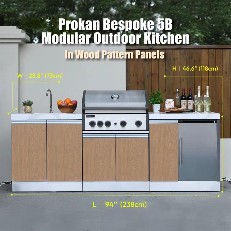 Prokan Bespoke 94" 5B - 3 Modular Outdoor Kitchen In Wood Pattern Panels