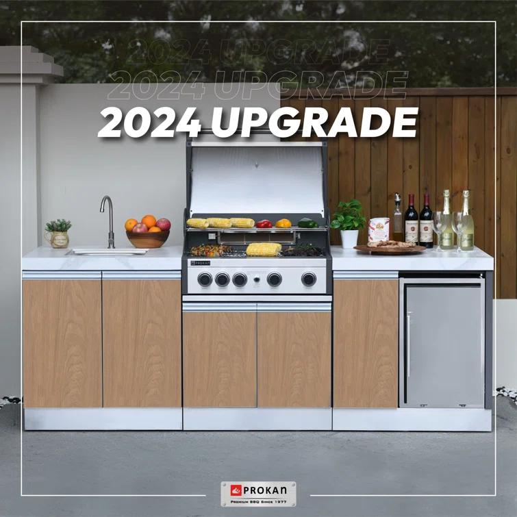 Prokan Bespoke 94" 5B - 3 Modular Outdoor Kitchen In Wood Pattern Panels
