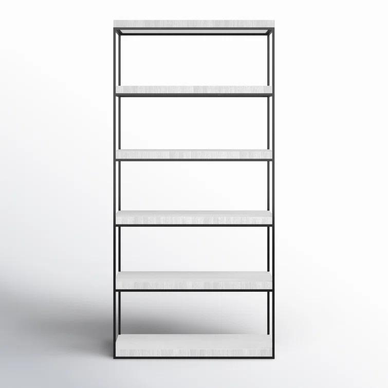 White Wood and Metal Contemporary Etagere Bookcase