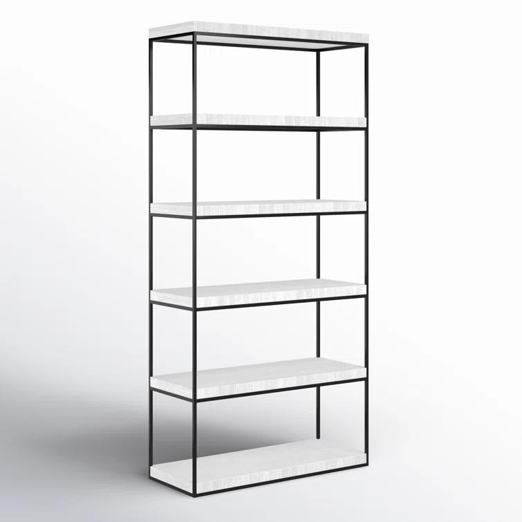 White Wood and Metal Contemporary Etagere Bookcase
