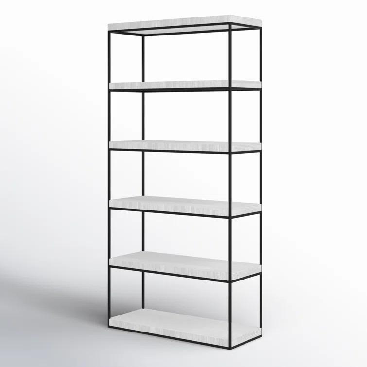 White Wood and Metal Contemporary Etagere Bookcase