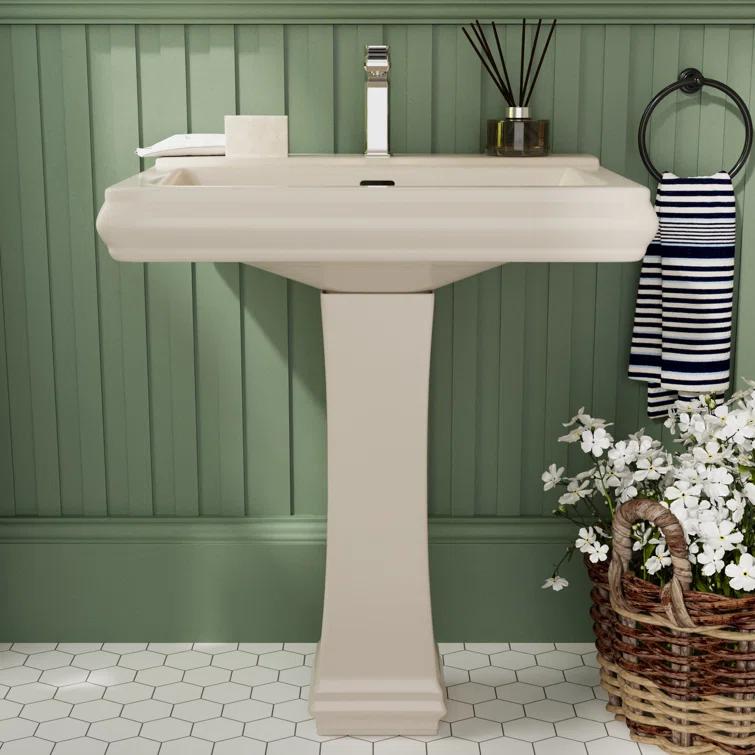 DeerValley Apex 34" Tall Rectangular Vitreous China Pedestal Bathroom Sink with Overflow DV-1P521