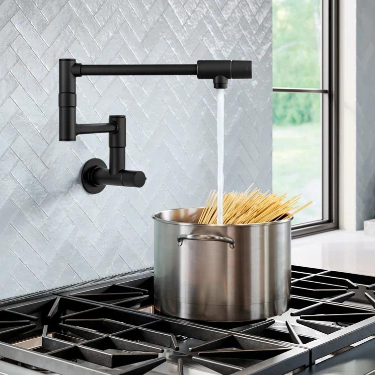 KRAUS Bolden 2 Handle Pot Filler Faucet With Retractable Arm, Wall Mount Kitchen Faucet, Pot Filler For Over Stove