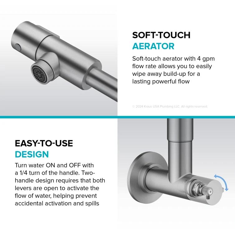 KRAUS Bolden 2 Handle Pot Filler Faucet With Retractable Arm, Wall Mount Kitchen Faucet, Pot Filler For Over Stove