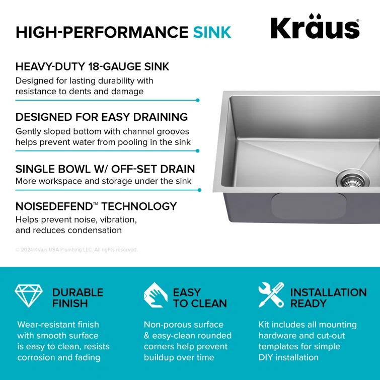 KRAUS Fairlane Undermount 18-Gauge Stainless Steel Kitchen Sink