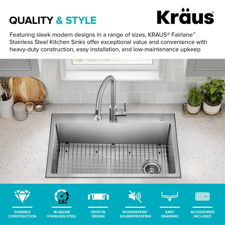 KRAUS Fairlane Undermount 18-Gauge Stainless Steel Kitchen Sink