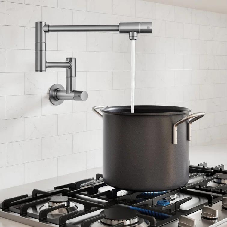 KRAUS Bolden 2 Handle Pot Filler Faucet With Retractable Arm, Wall Mount Kitchen Faucet, Pot Filler For Over Stove