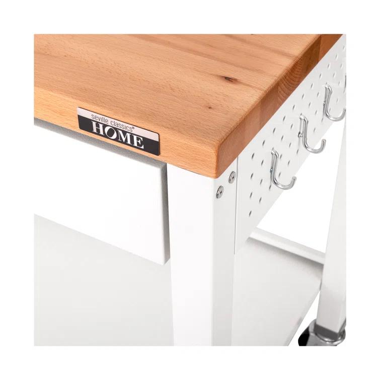 48'' Wide Stainless Steel Kitchen Rolling Cart Island with Solid Wood Top