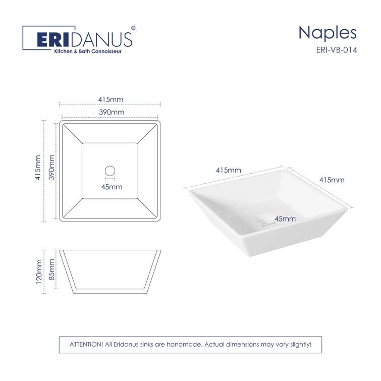 Naples 16" W x 5" H Square Vitreous ChinaBathroom Countertop Sink Vessel Sink in White