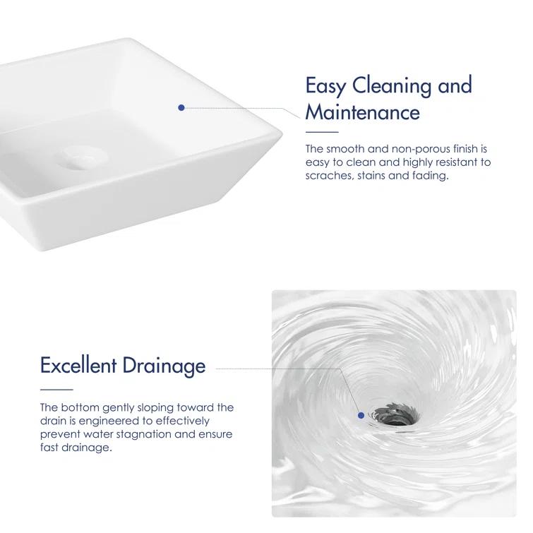 Naples 16" W x 5" H Square Vitreous ChinaBathroom Countertop Sink Vessel Sink in White