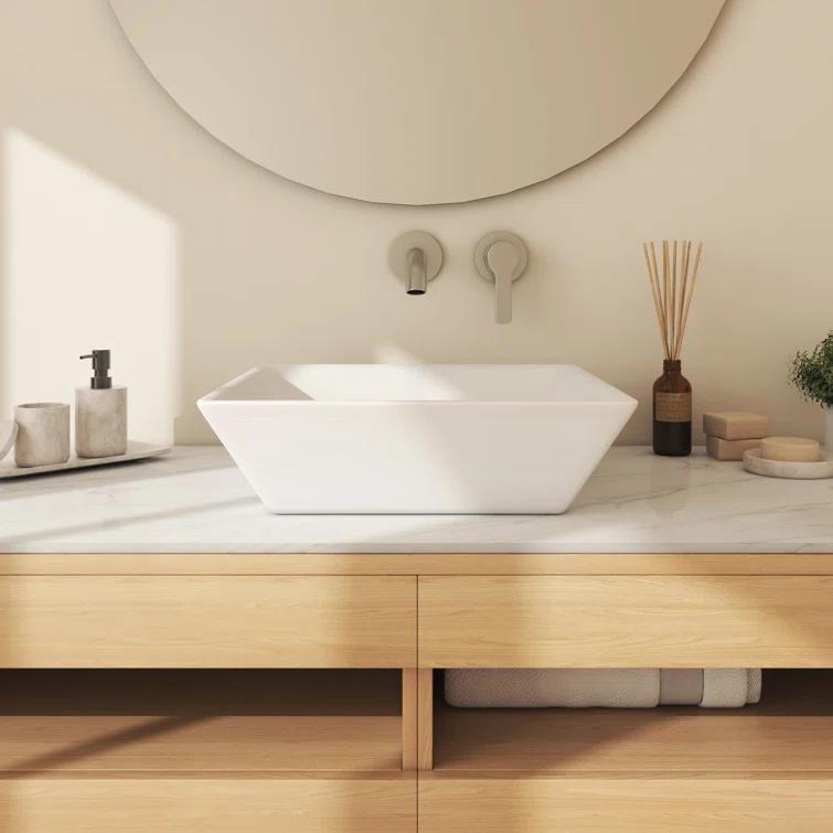 Naples 16" W x 5" H Square Vitreous ChinaBathroom Countertop Sink Vessel Sink in White