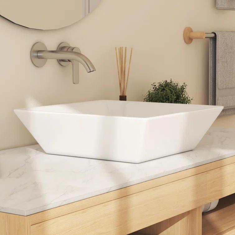 Naples 16" W x 5" H Square Vitreous ChinaBathroom Countertop Sink Vessel Sink in White