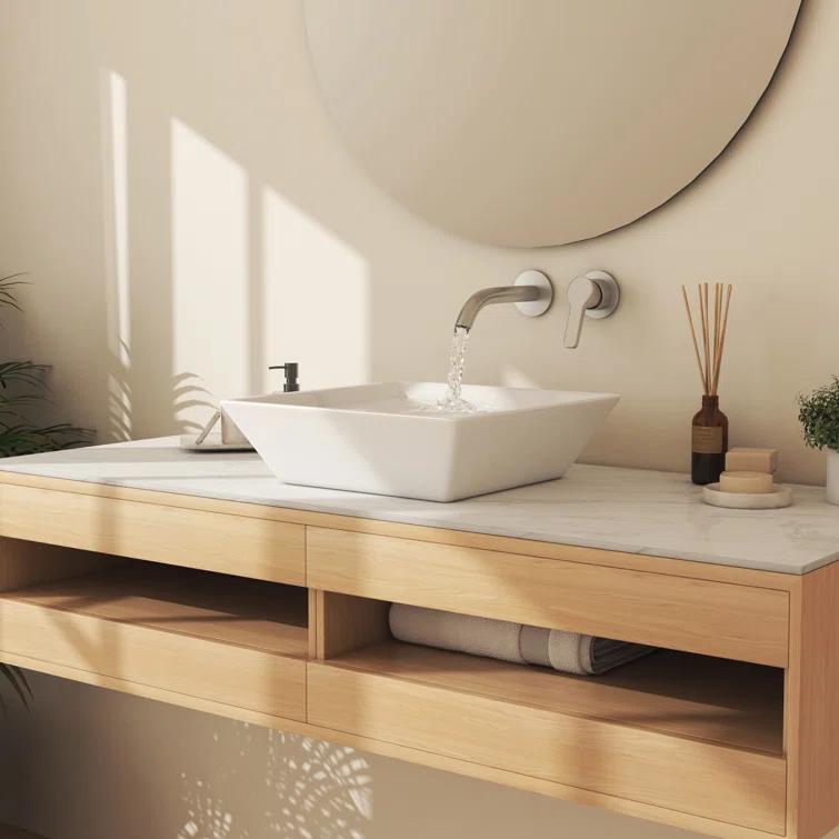 Naples 16" W x 5" H Square Vitreous ChinaBathroom Countertop Sink Vessel Sink in White