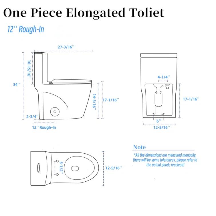 Momei 1.6 GPF Dual-Flush Toilet Modern Elongated One-Piece Toilet (Seat Included)