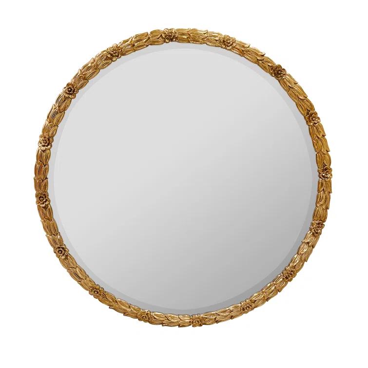 Round Gold Antique Wood Bathroom Mirror