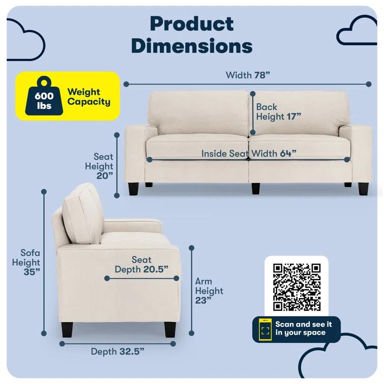 Serta Palisades 78" Track Arm Sofa, Easy Care Fabric, Soft Pillow Back, Pocket Coil Seat Cushions