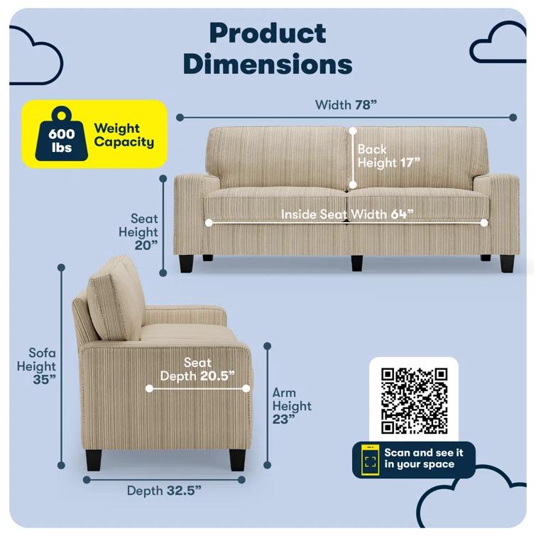 Serta Palisades 78" Track Arm Sofa, Easy Care Fabric, Soft Pillow Back, Pocket Coil Seat Cushions