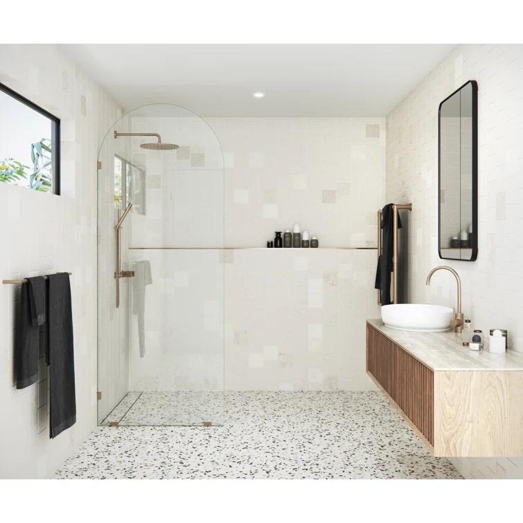 Venus 34 in. x 86.75 in. Fully Frameless Arched Single Fixed Shower Panel