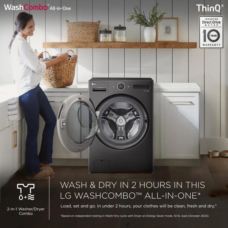 LG LG Ventless Washer/Dryer Combo WashCombo, All-in-One Mega Capacity with Inverter HeatPump, Technology and Direct Drive Motor, 5.0 cu. ft. WM6998HBA