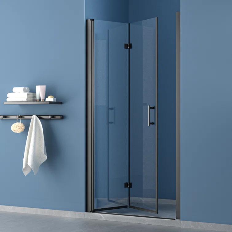 30 in.W x 72 in.H Bifold Frameless Glass Shower Door 1/4 in. Fold Glass Pivot Swing Shower Door