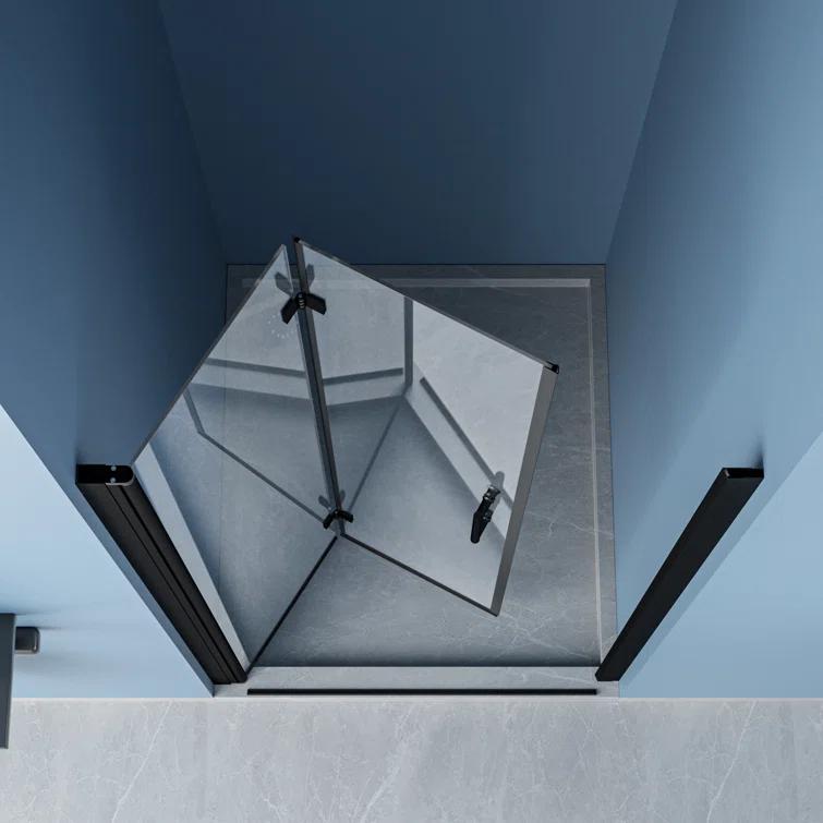 30 in.W x 72 in.H Bifold Frameless Glass Shower Door 1/4 in. Fold Glass Pivot Swing Shower Door