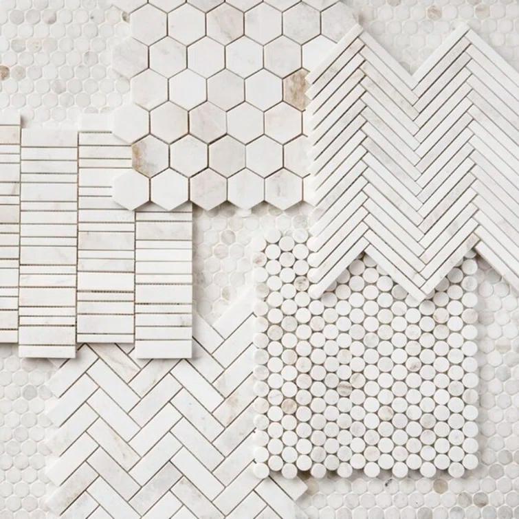 Polar White 11 in. x 11.61 in. Herringbone Polished Marble Mosaic Tile (0.89 Sq. Ft. / Sheet)