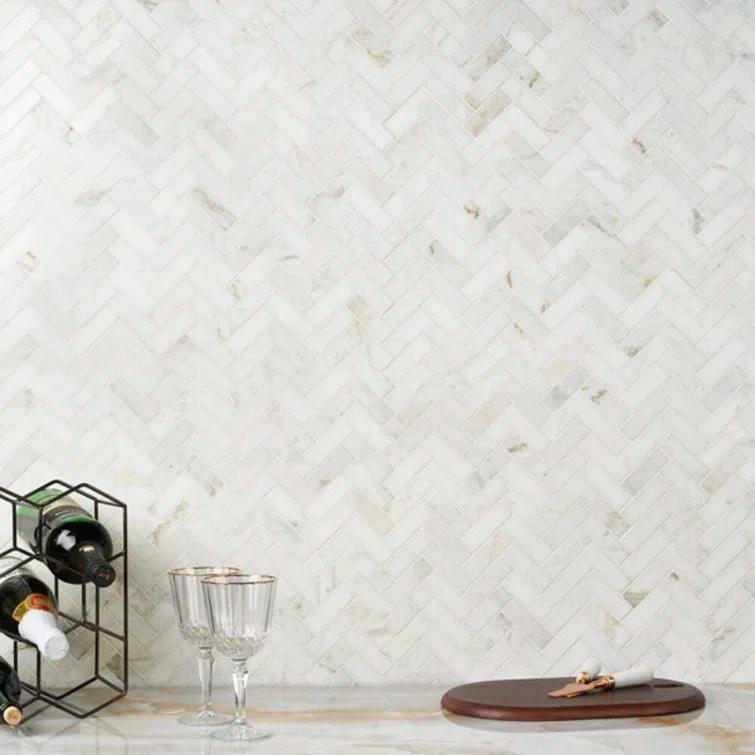 Polar White 11 in. x 11.61 in. Herringbone Polished Marble Mosaic Tile (0.89 Sq. Ft. / Sheet)