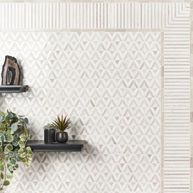 Florey Linear 7.87 in. x 8.31 in. Polished Marble Floor and Wall Mosaic Tile